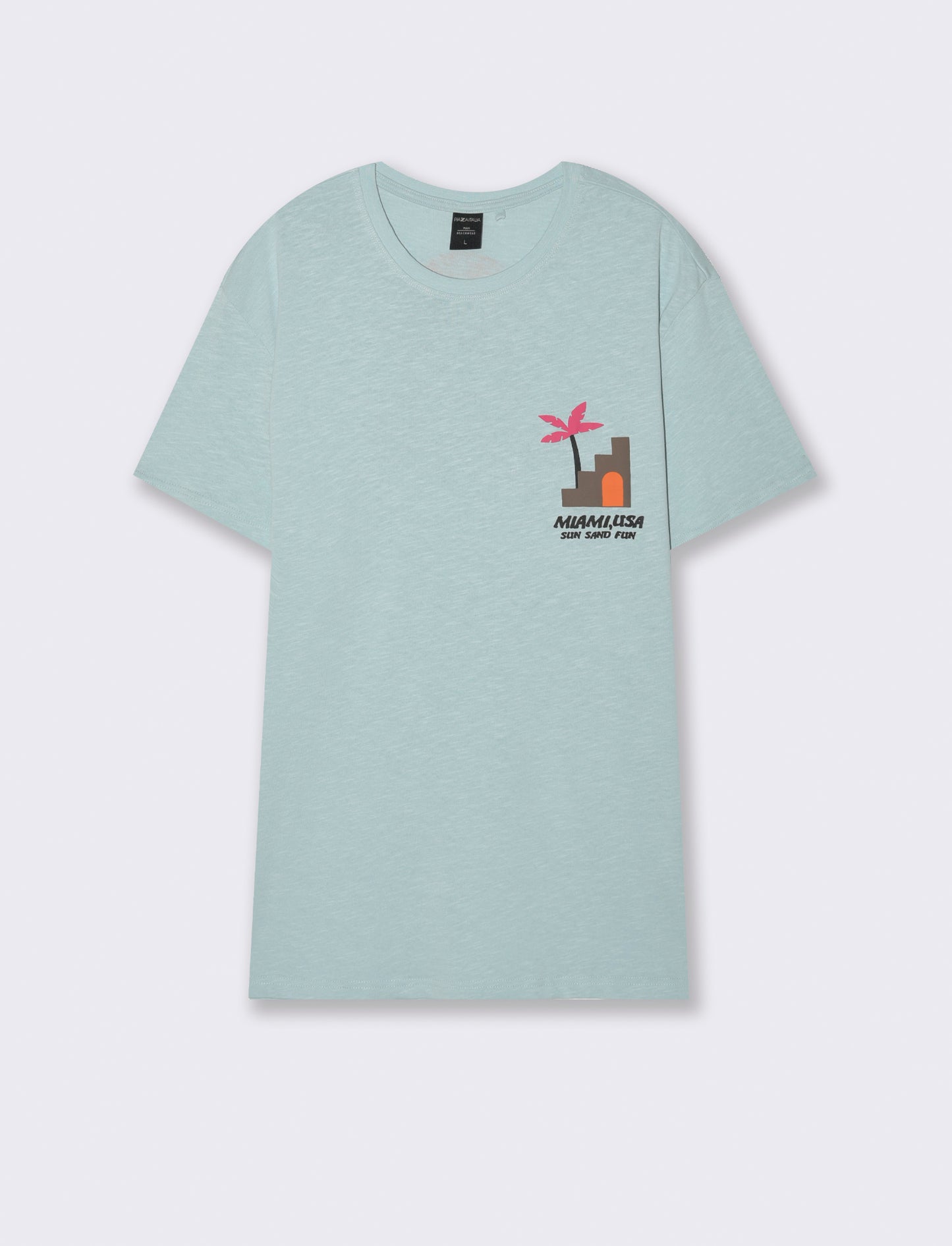 T-shirt effetto maglina con stampa puffy da uomo - Azzurro
