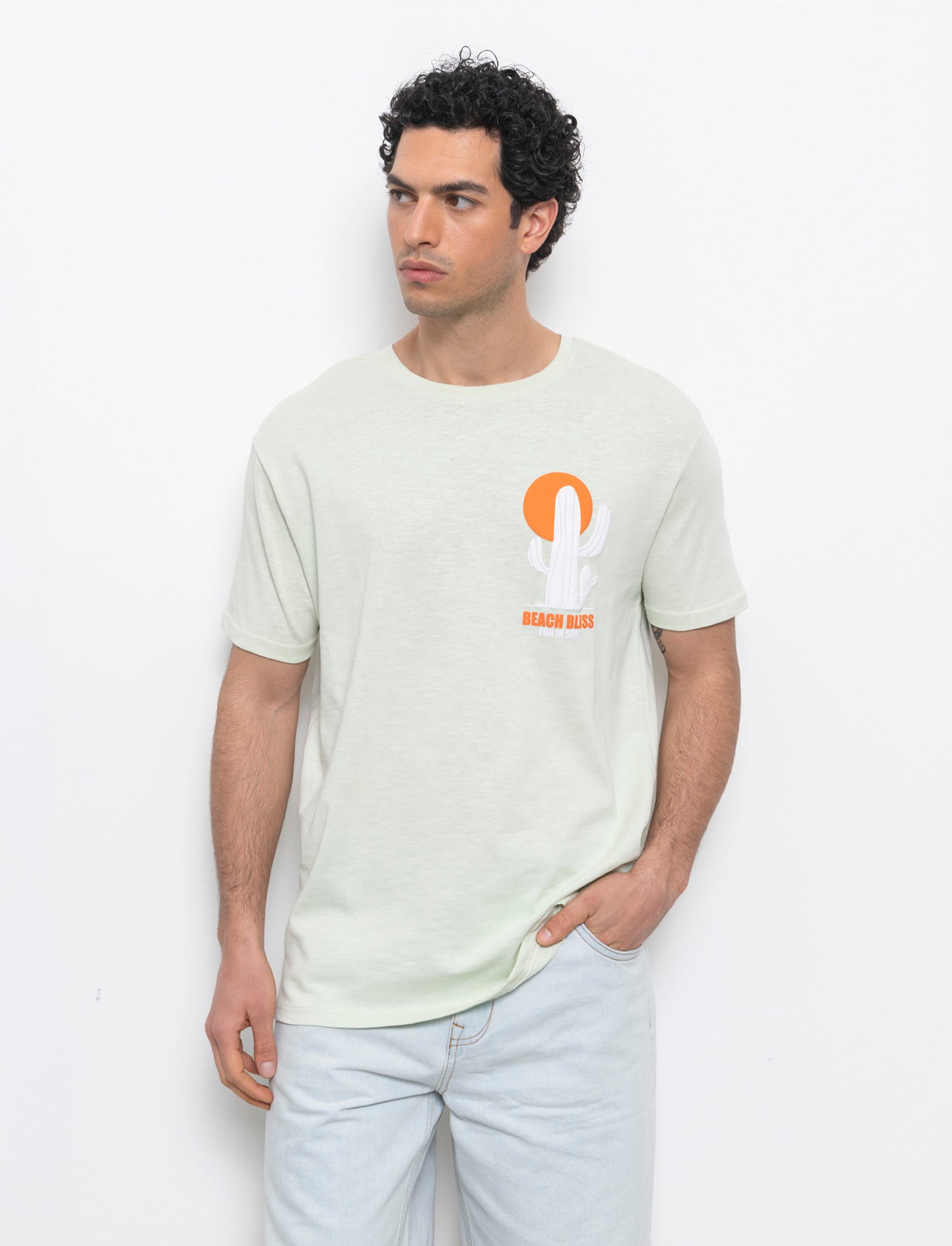 T-shirt effetto maglina con stampa puffy da uomo - Verde