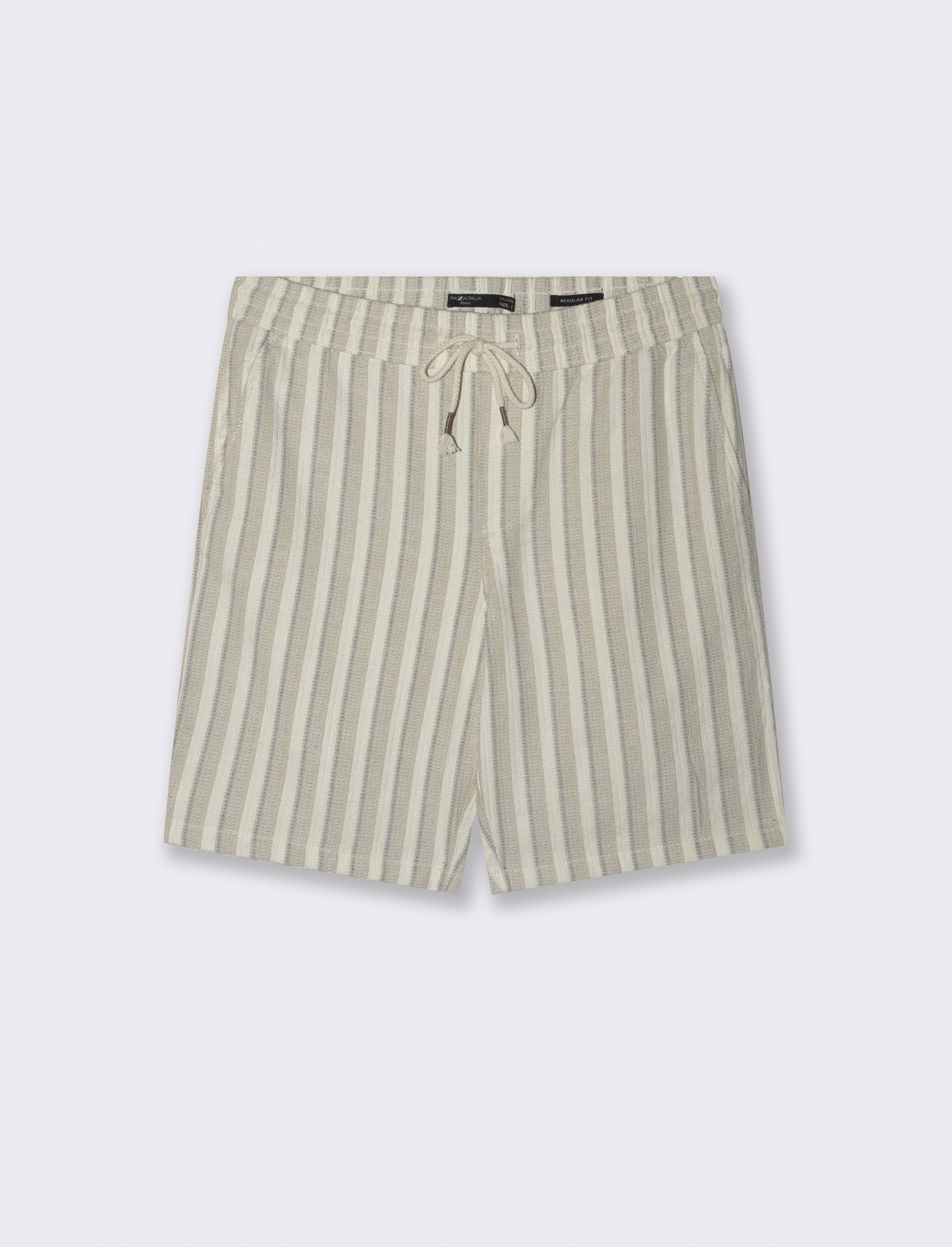 Bermuda a righe effetto lino da uomo - Beige