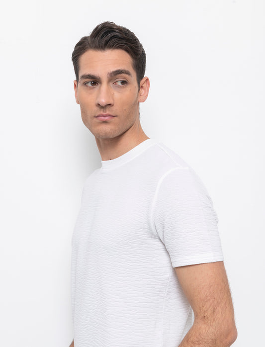 Man's jacquard knit effect t-shirt - White
