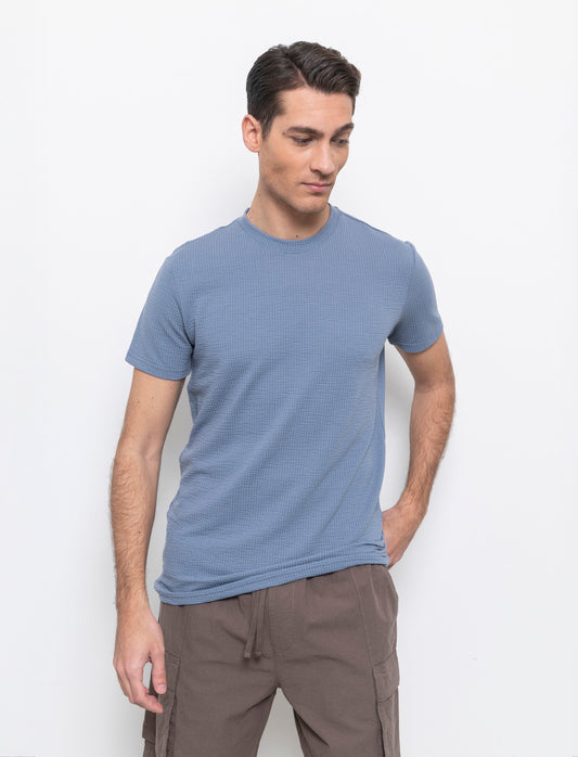Man's jacquard knit effect t-shirt - Sky blue