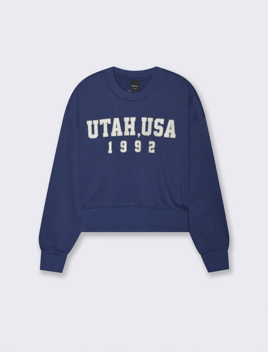 FELPA CROP CON STAMPA - Blu scuro
