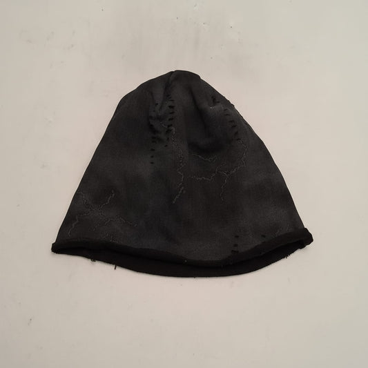 Star-Patterned Melange Beanie - Black