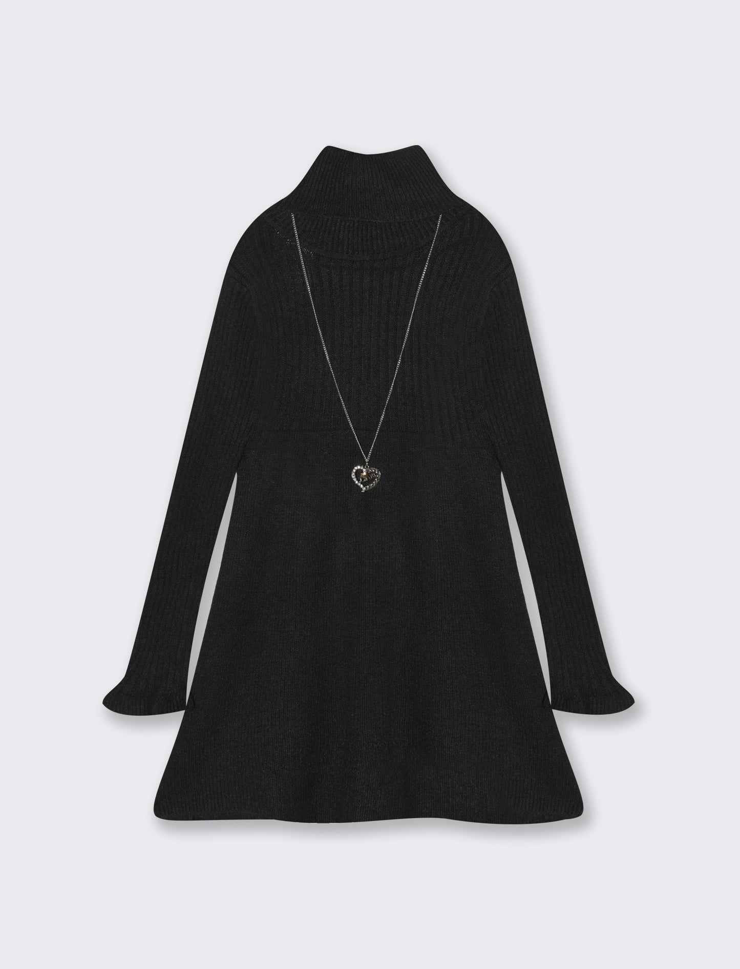 Abito da bambina in maglieria con accessorio-collana. - Nero