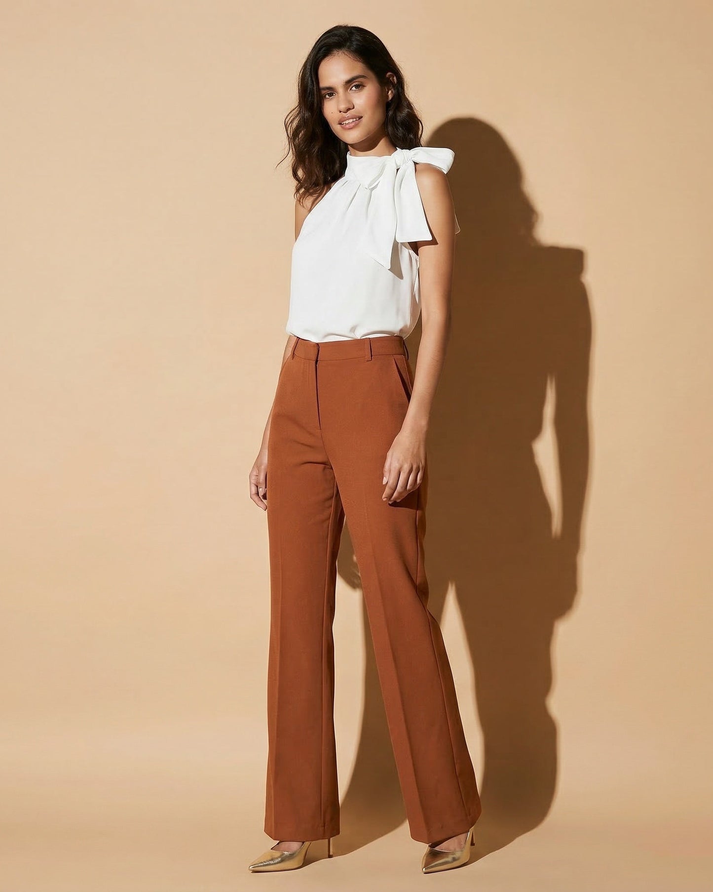 Pantaloni dritti classici con tasche - Cacao