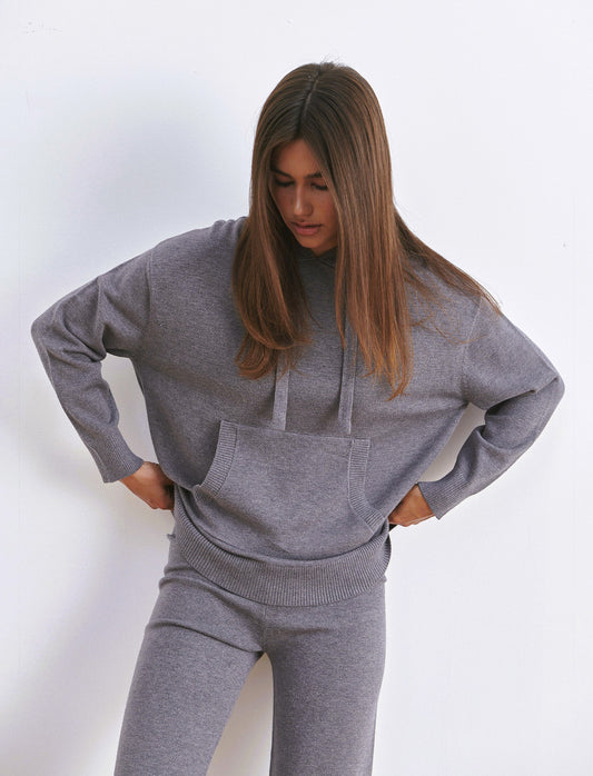 PULLOVER CON CAPPUCCIO - Grigio mel.