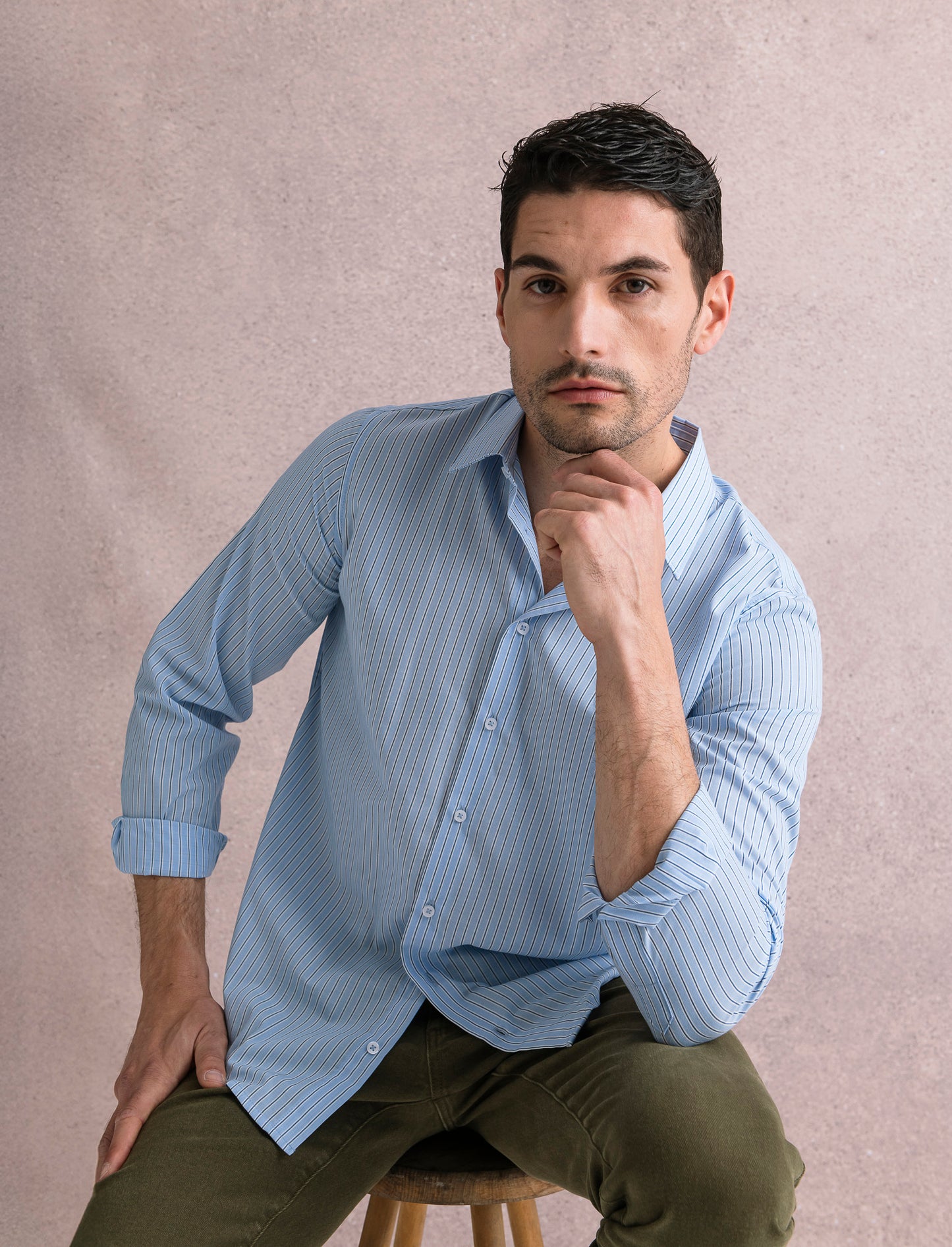 CAMICIA FANTASIA A RIGHE - Azzurro