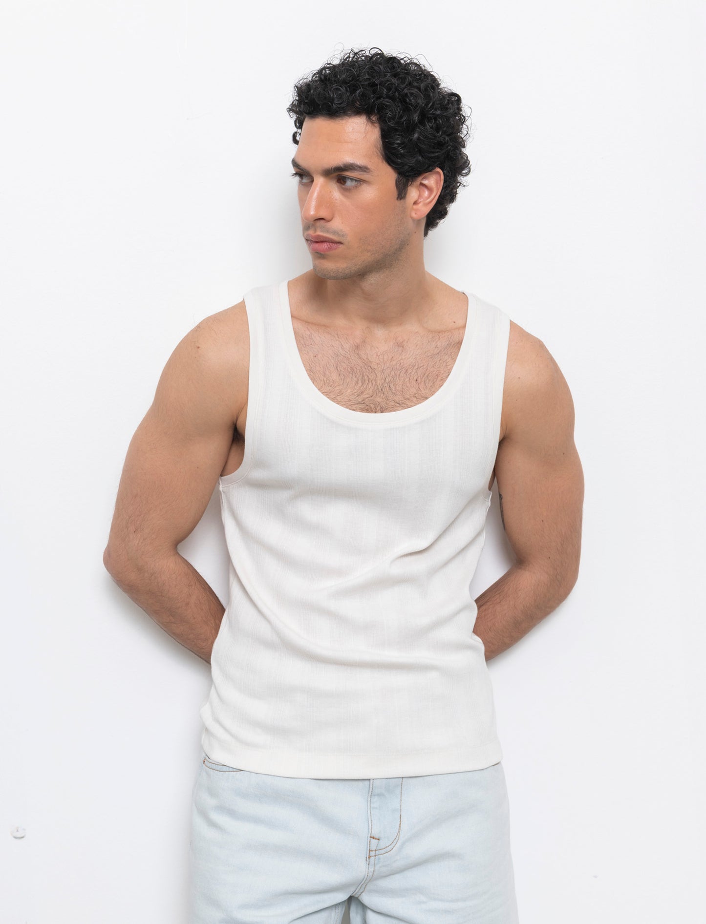 Canotta in tessuto a coste effetto maglia da uomo - Beige ecru