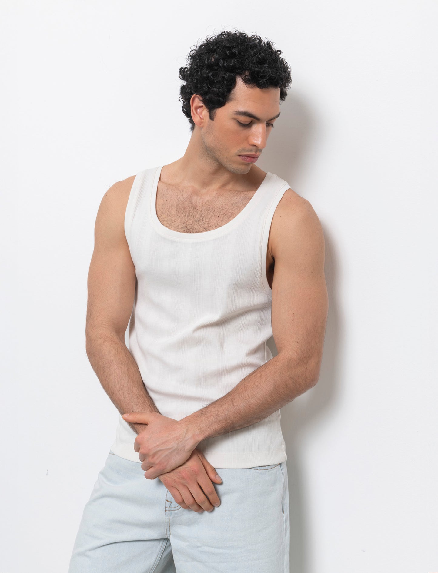 Canotta in tessuto a coste effetto maglia da uomo - Beige ecru