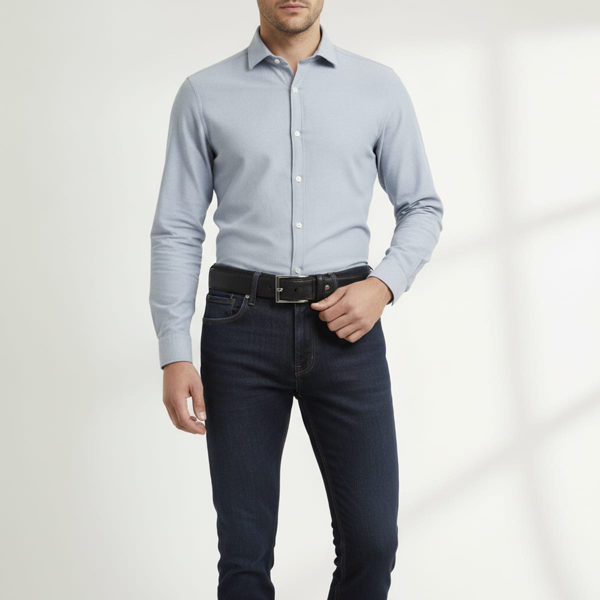 Reversible belt with satin buckle - Black