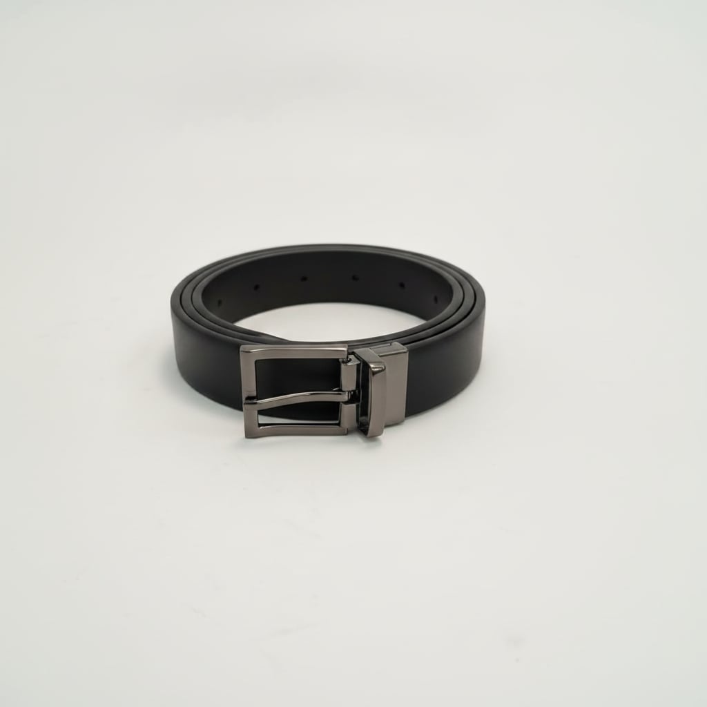 Reversible belt with satin buckle - Black