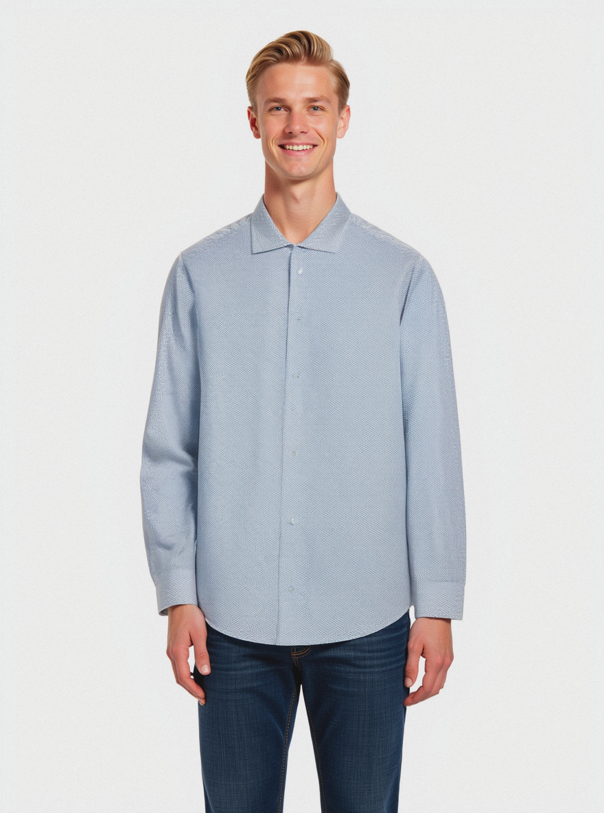 CAMICIA MICRO FANTASIA REGULAR FIT - Celeste