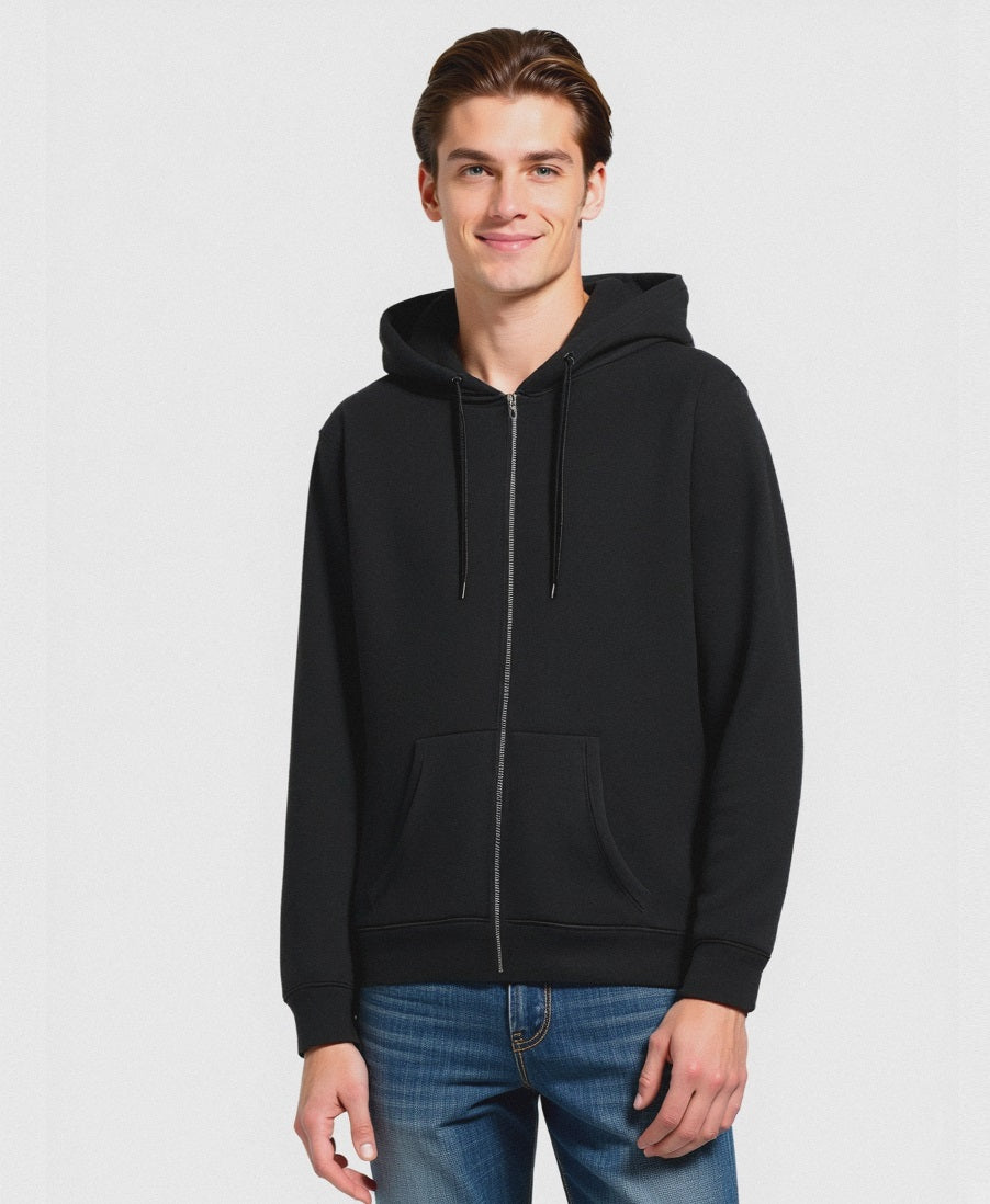 FELPA BASIC CON CAPPUCCIO E CERNIERA - Nero
