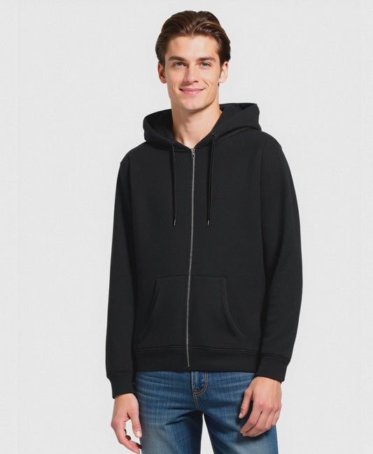 FELPA BASIC CON CAPPUCCIO E CERNIERA - Nero