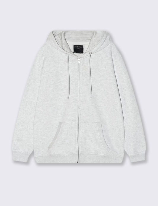 FELPA BASIC CON CAPPUCCIO E CERNIERA - Grigio mel.