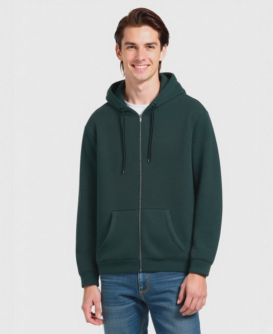 FELPA BASIC CON CAPPUCCIO E CERNIERA - Verde scuro