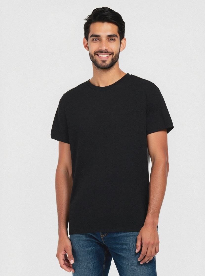 T-SHIRT BASIC CON TASCA - Nero