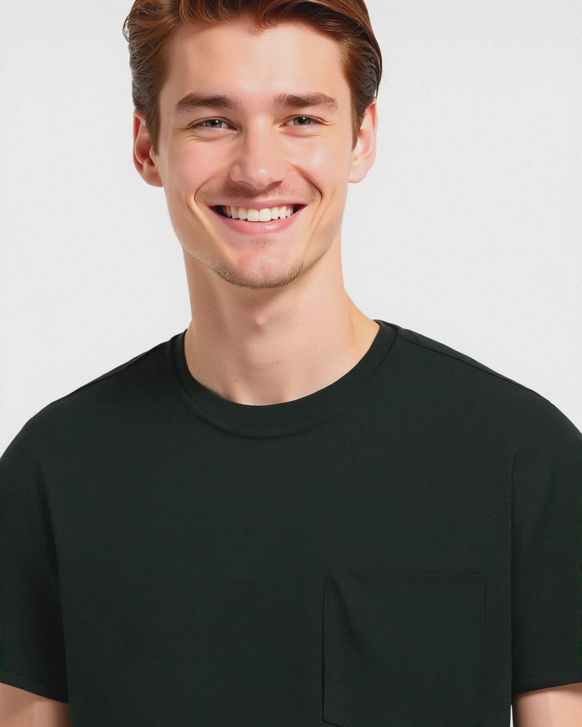 T-SHIRT BASIC CON TASCA - Verde scuro