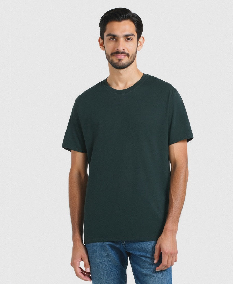 T-SHIRT BASIC IN COTONE PREMIUM REGULAR FIT - Verde scuro