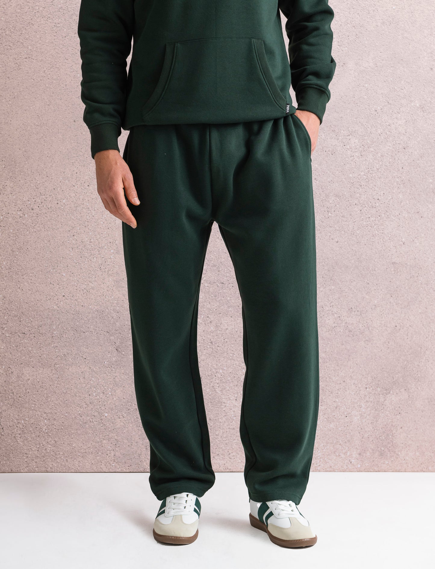 PANTALONI IN FELPA CON VITA JOGGER - Verde scuro