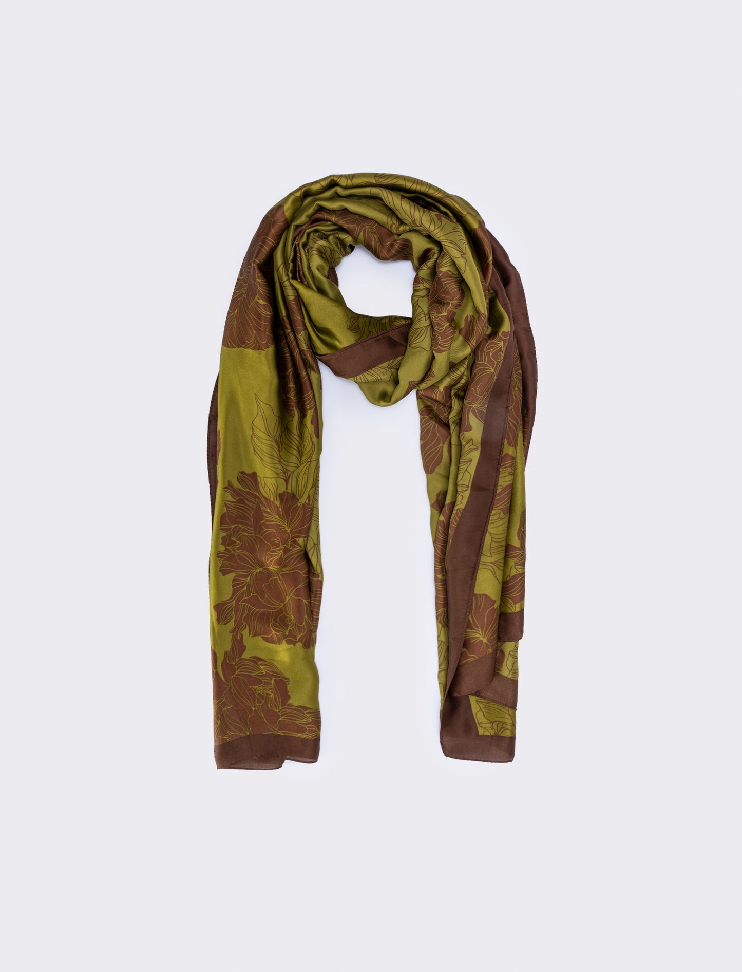 Foulard stampato con fiori e bordino - Verde