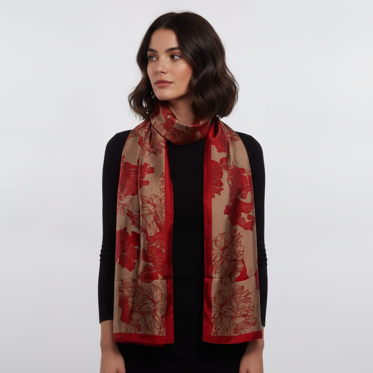 Foulard floreale con bordino elegante - Rosso