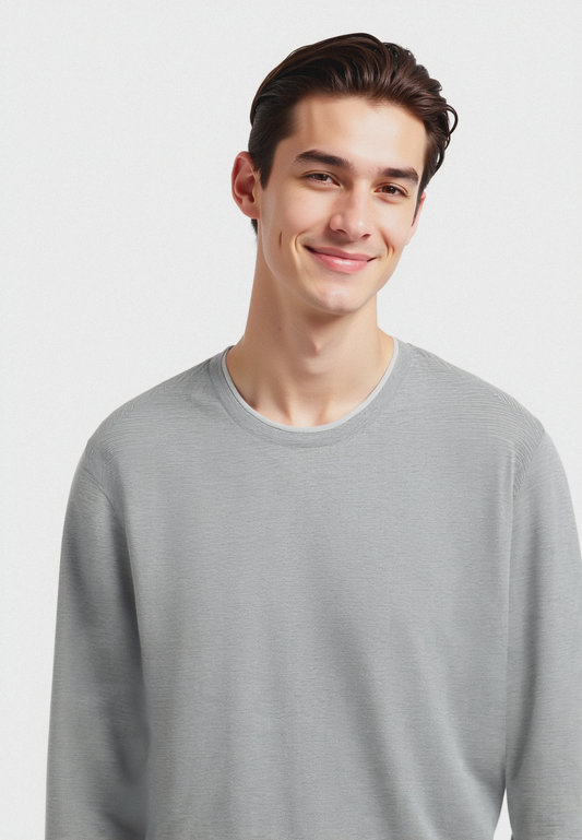 T-SHIRT CON ORLI A CONTRASTO - Grigio mel.