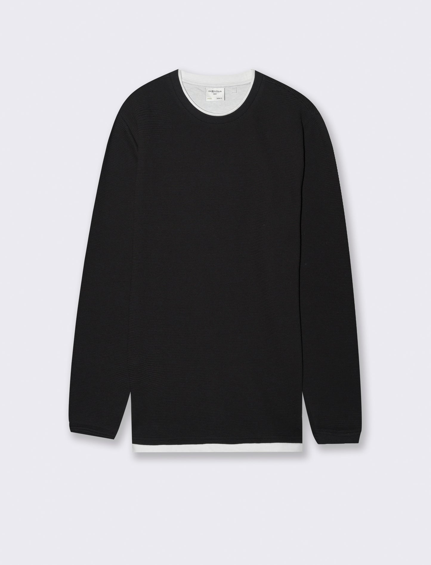 T-SHIRT CON ORLI A CONTRASTO - Nero