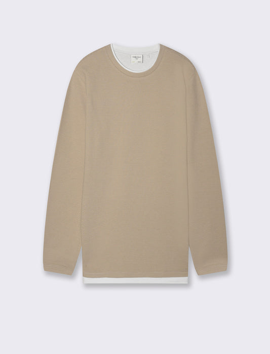 T-SHIRT CON ORLI A CONTRASTO - Beige