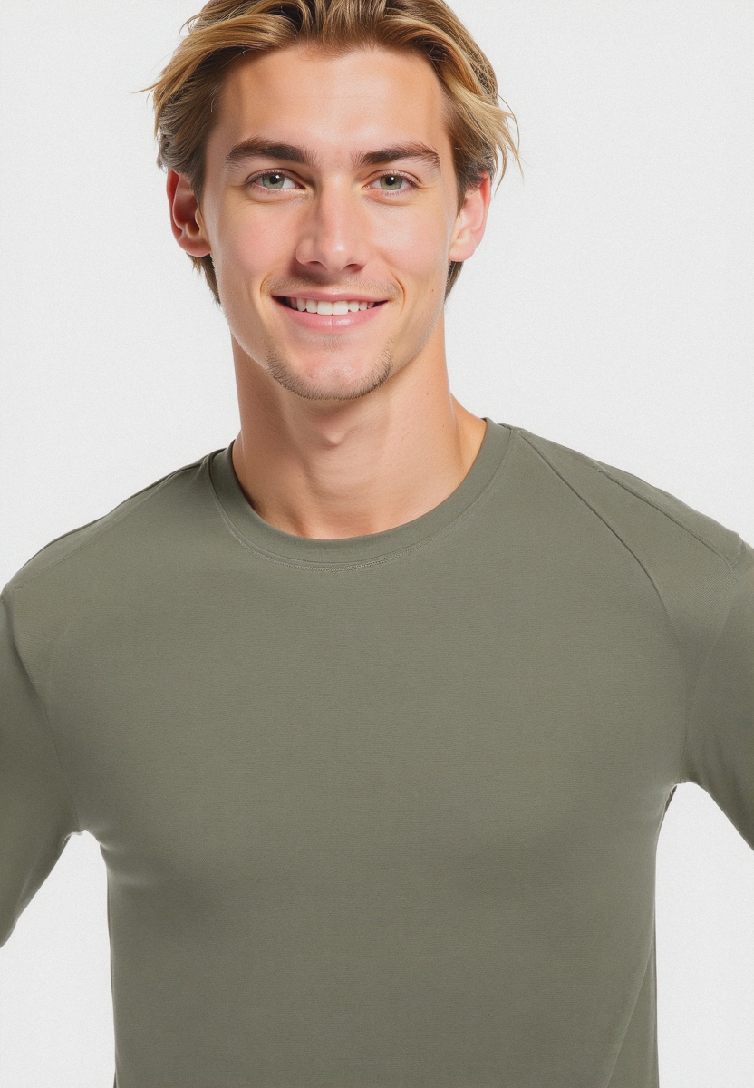 T-SHIRT BASIC A COSTE SLIM FIT - Verde salvia