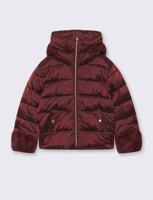 Giubbino elegante imbottito con pelliccia - Bordeaux