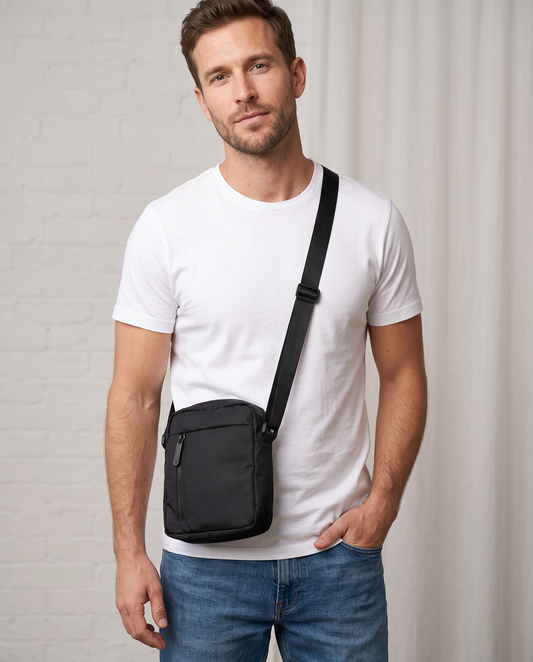 Tracolla gommata con zip per uomo - Nero