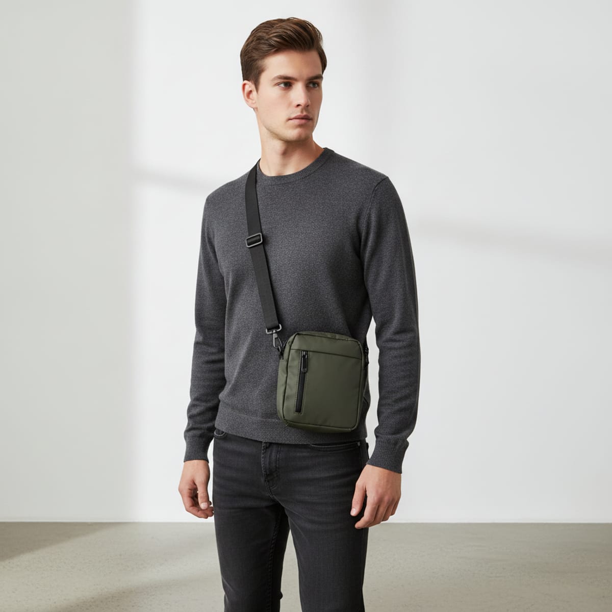 Tracolla gommata con zip per uomo - Verde