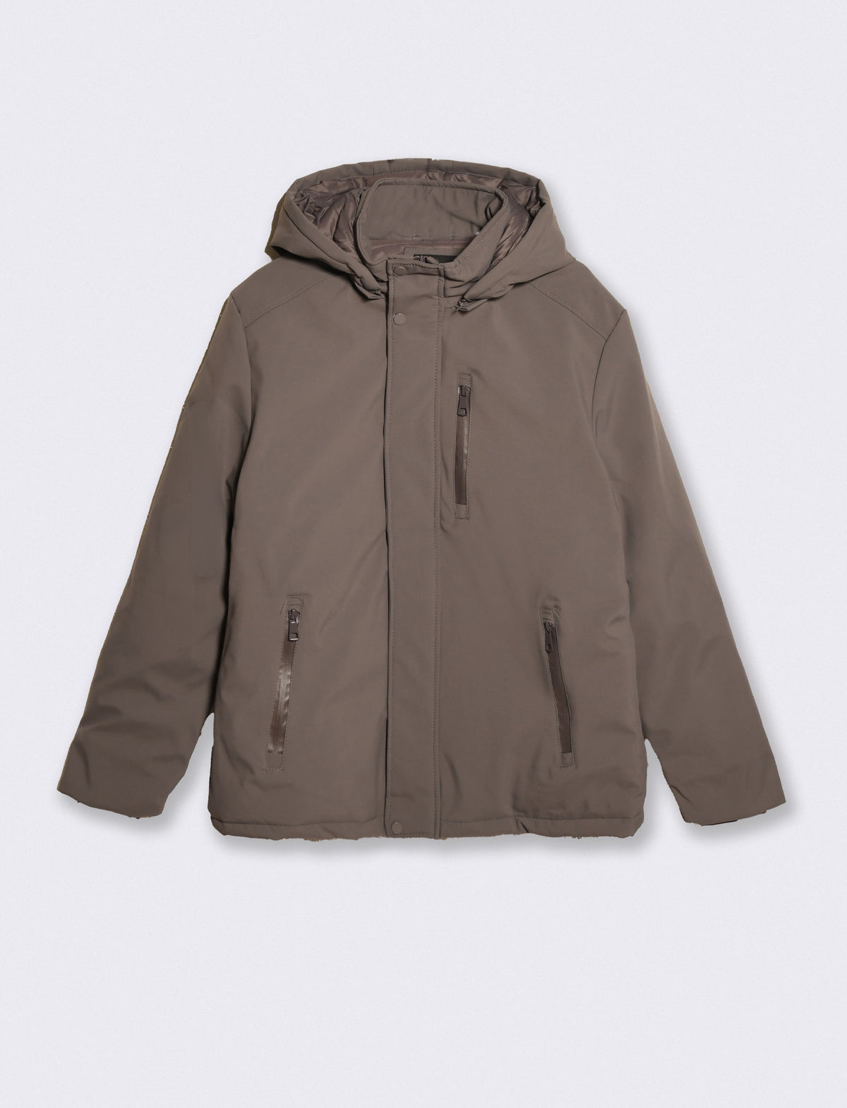 Giaccone imbottito con cappuccio e zip - Grigio