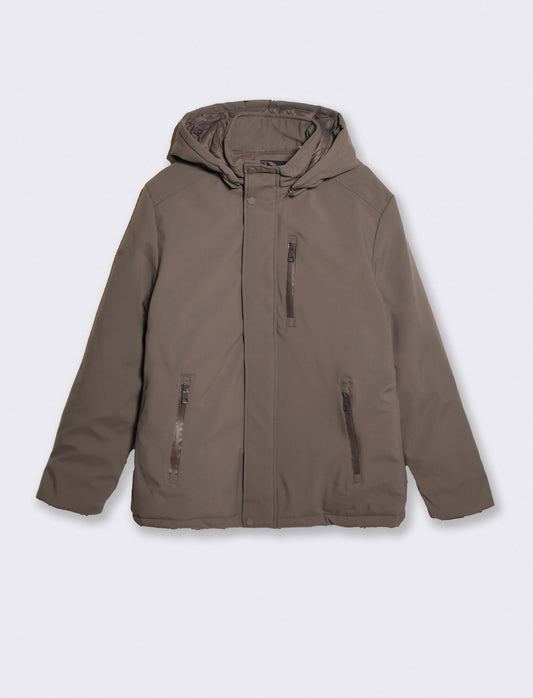 Giaccone imbottito con cappuccio e zip - Grigio