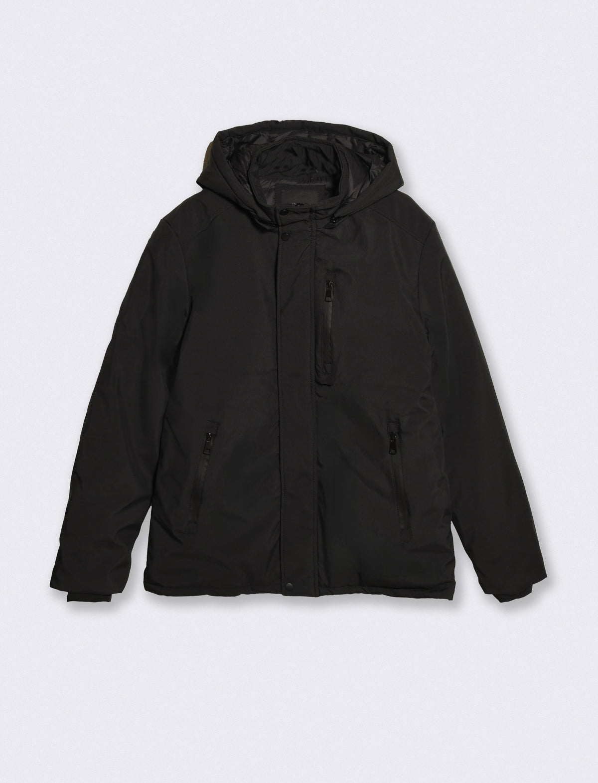 Giaccone imbottito con cappuccio e zip - Nero