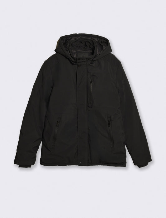 Giaccone imbottito con cappuccio e zip - Nero