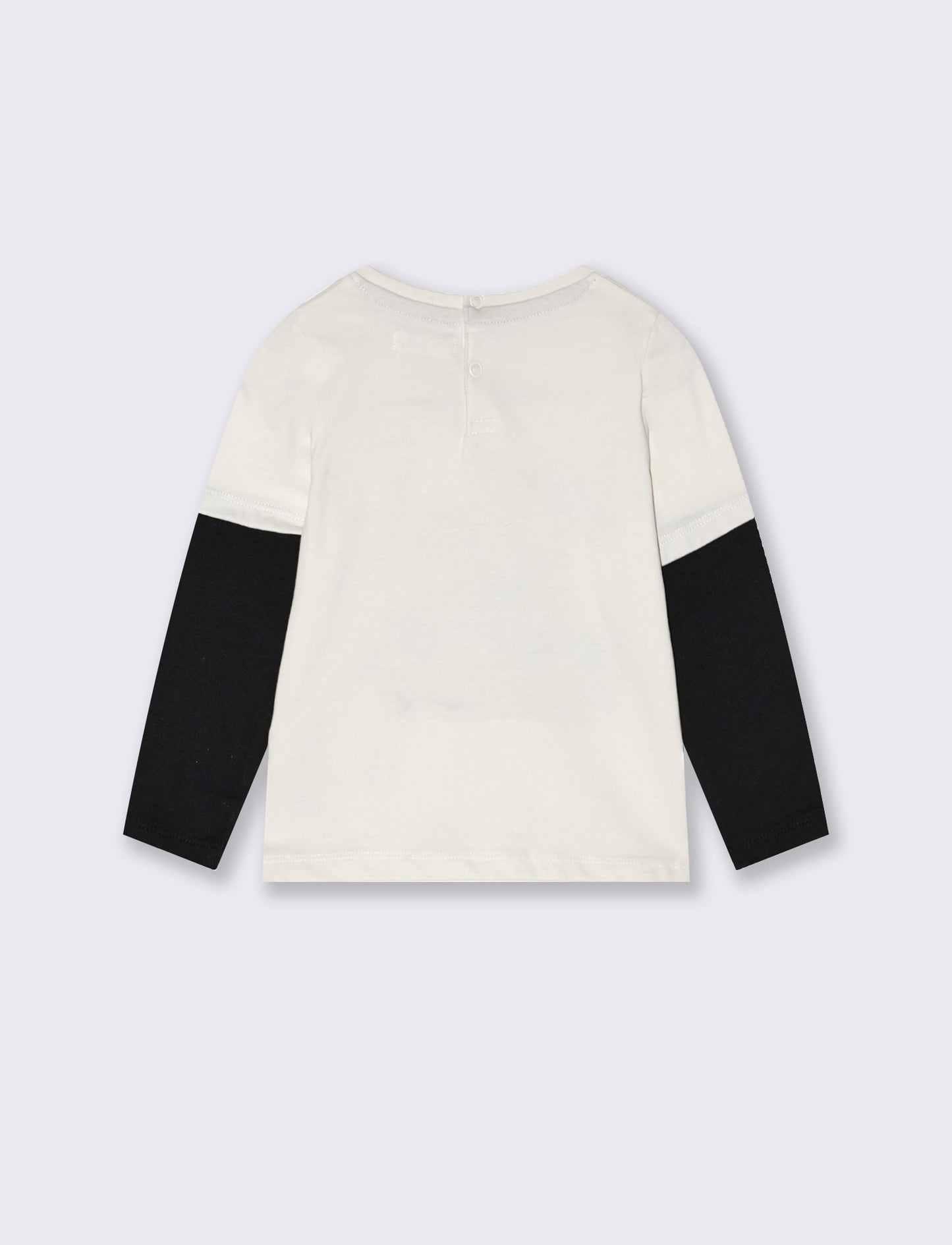T shirt manica lunga a contrasto con stampa - Bianco latte