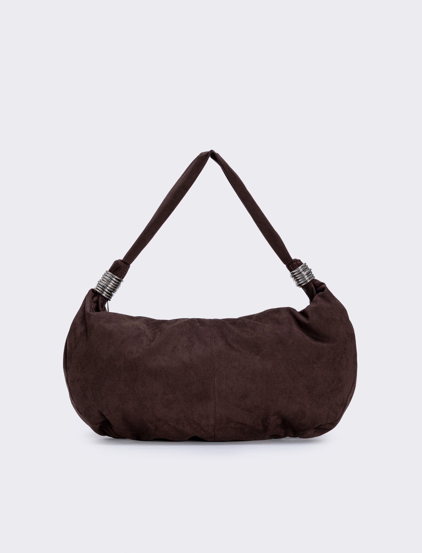 Suede crescent bag with rings - Brown