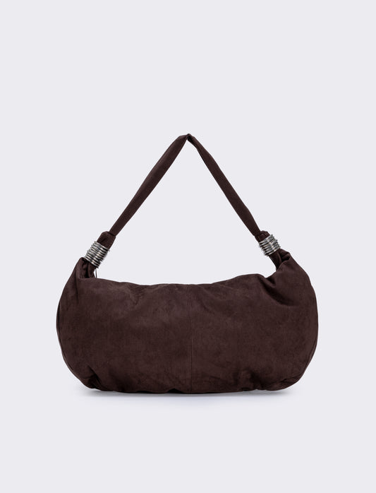 Borsa mezzaluna in suede con anelli - Marrone
