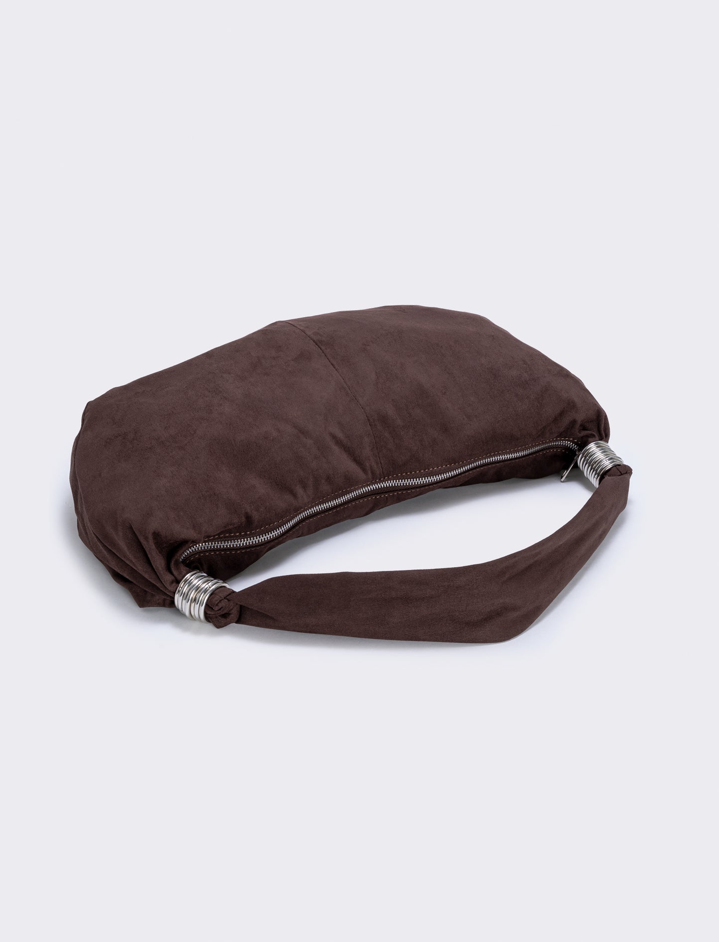 Suede crescent bag with rings - Brown