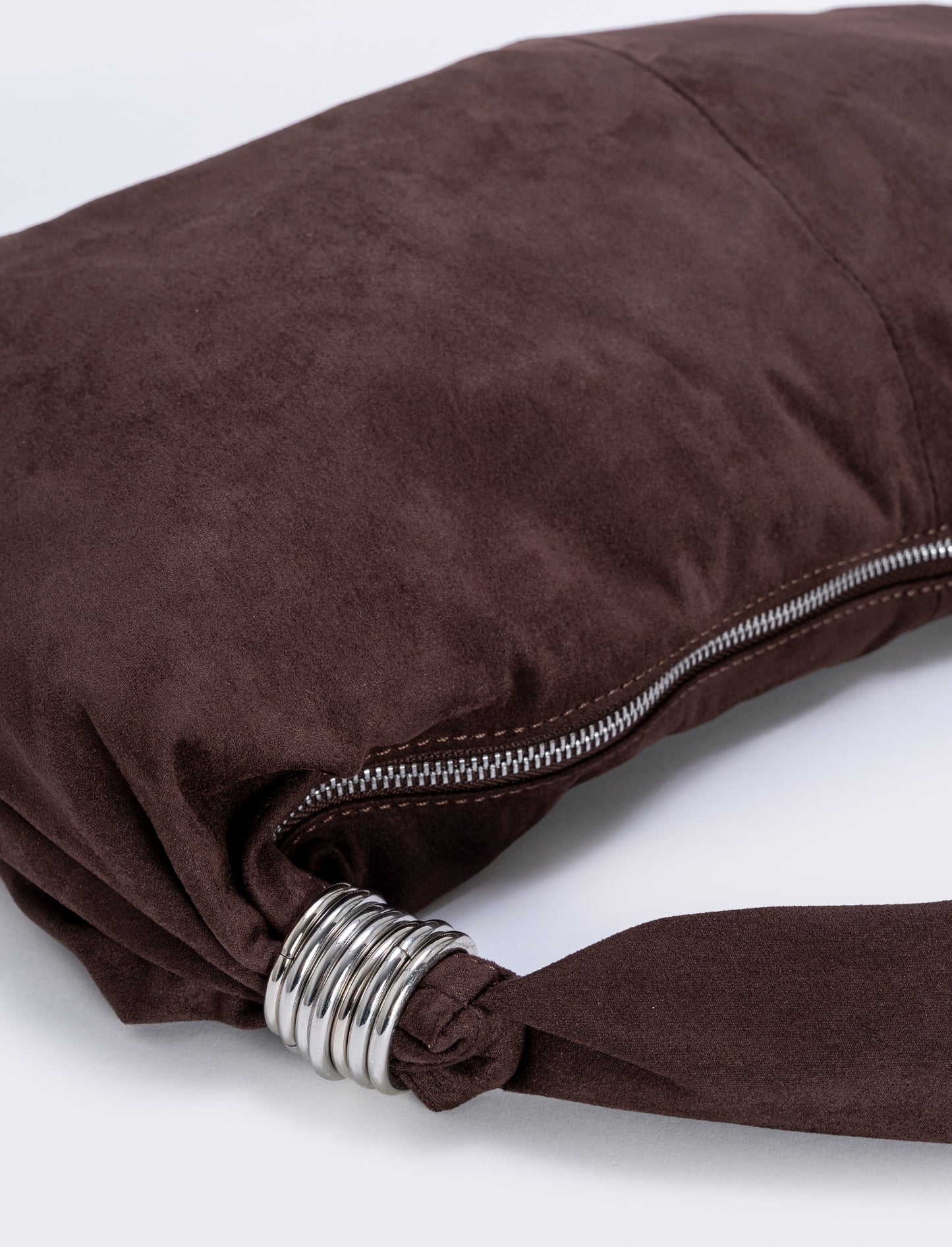 Suede crescent bag with rings - Brown