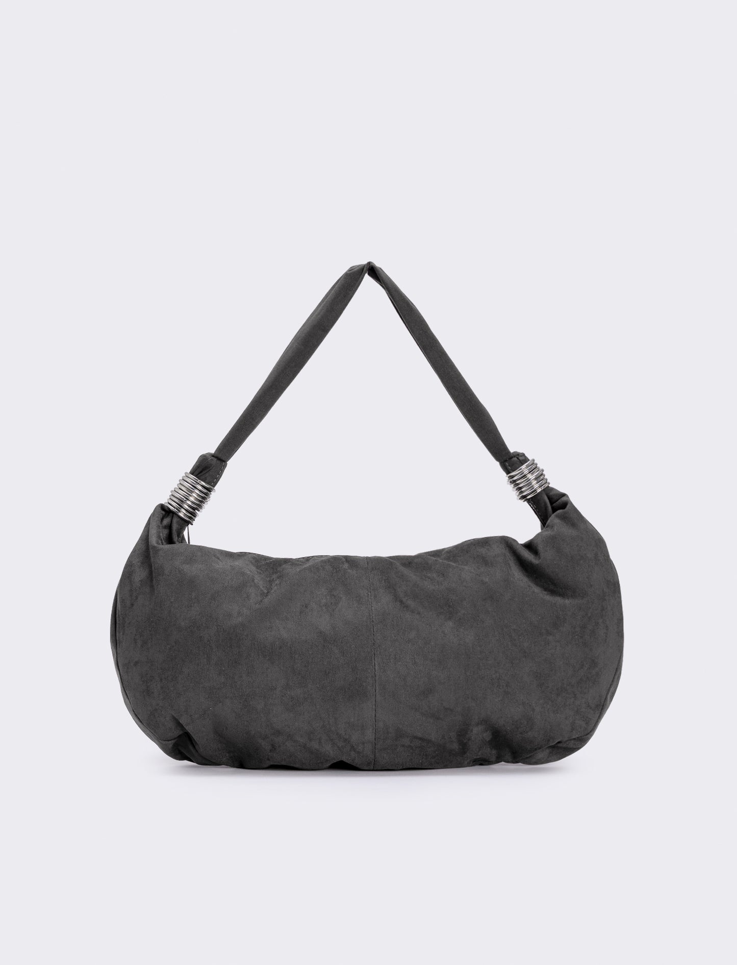Borsa mezzaluna in suede con anelli - Grigio