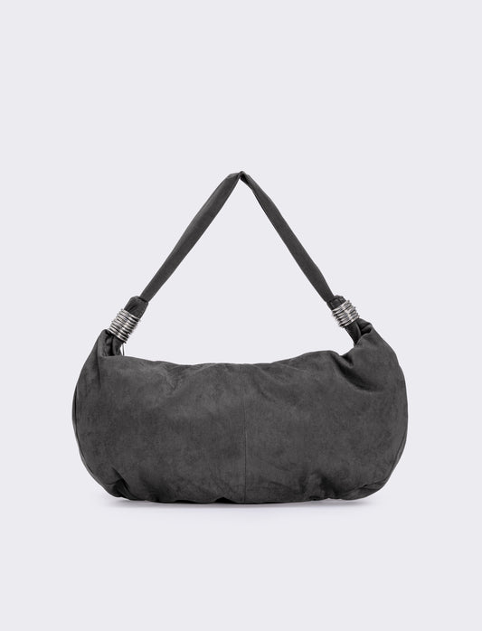 Borsa mezzaluna in suede con anelli - Grigio