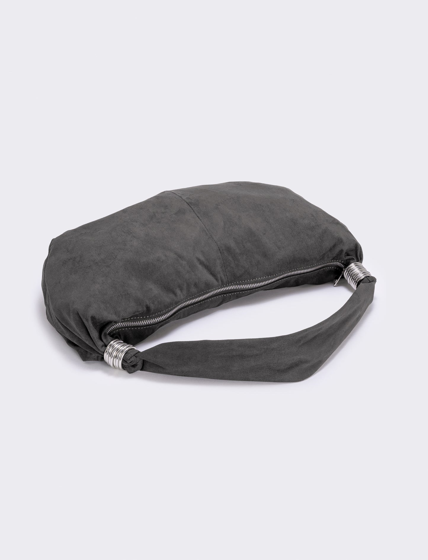 Borsa mezzaluna in suede con anelli - Grigio