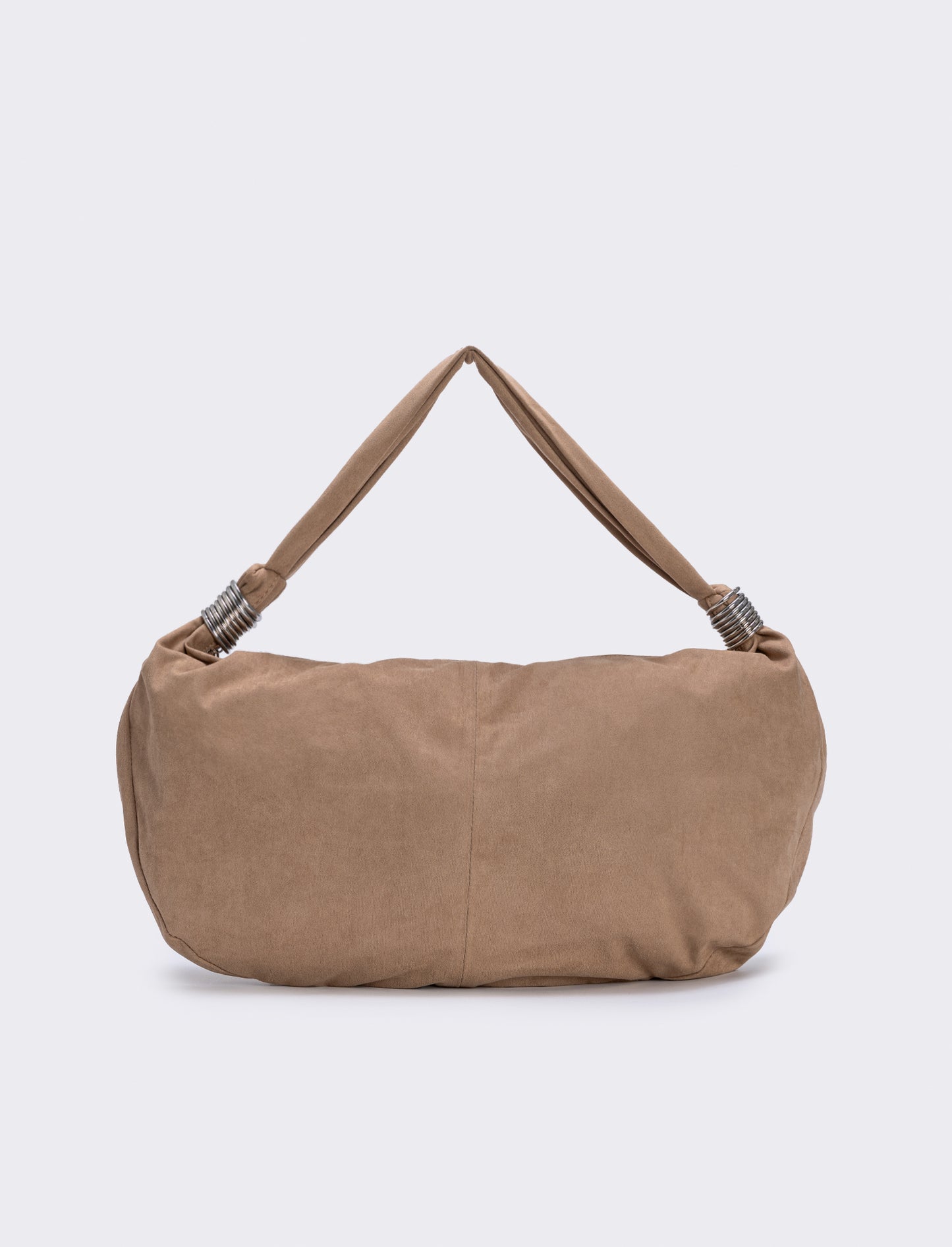 Suede crescent bag with rings - Beige