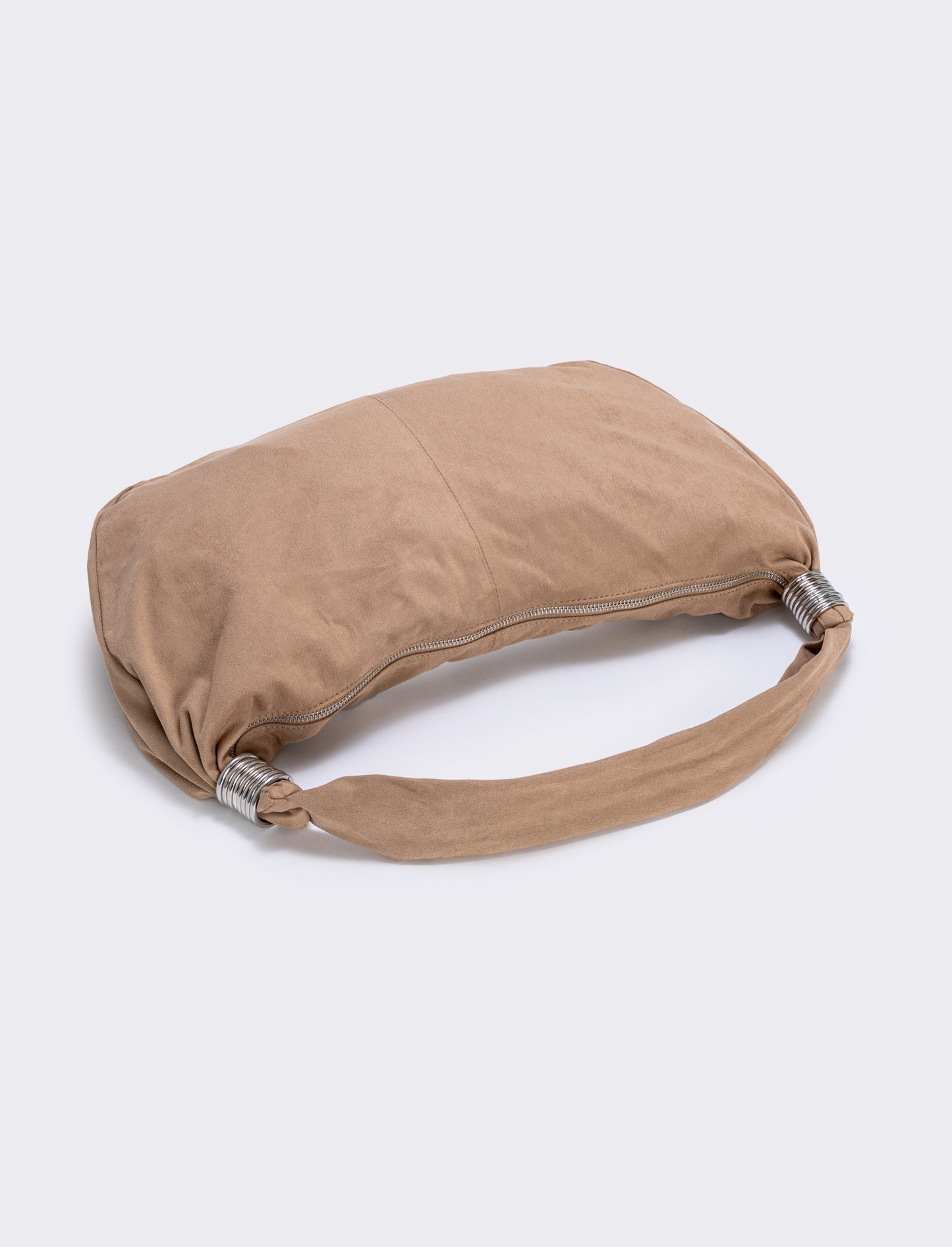 Suede crescent bag with rings - Beige