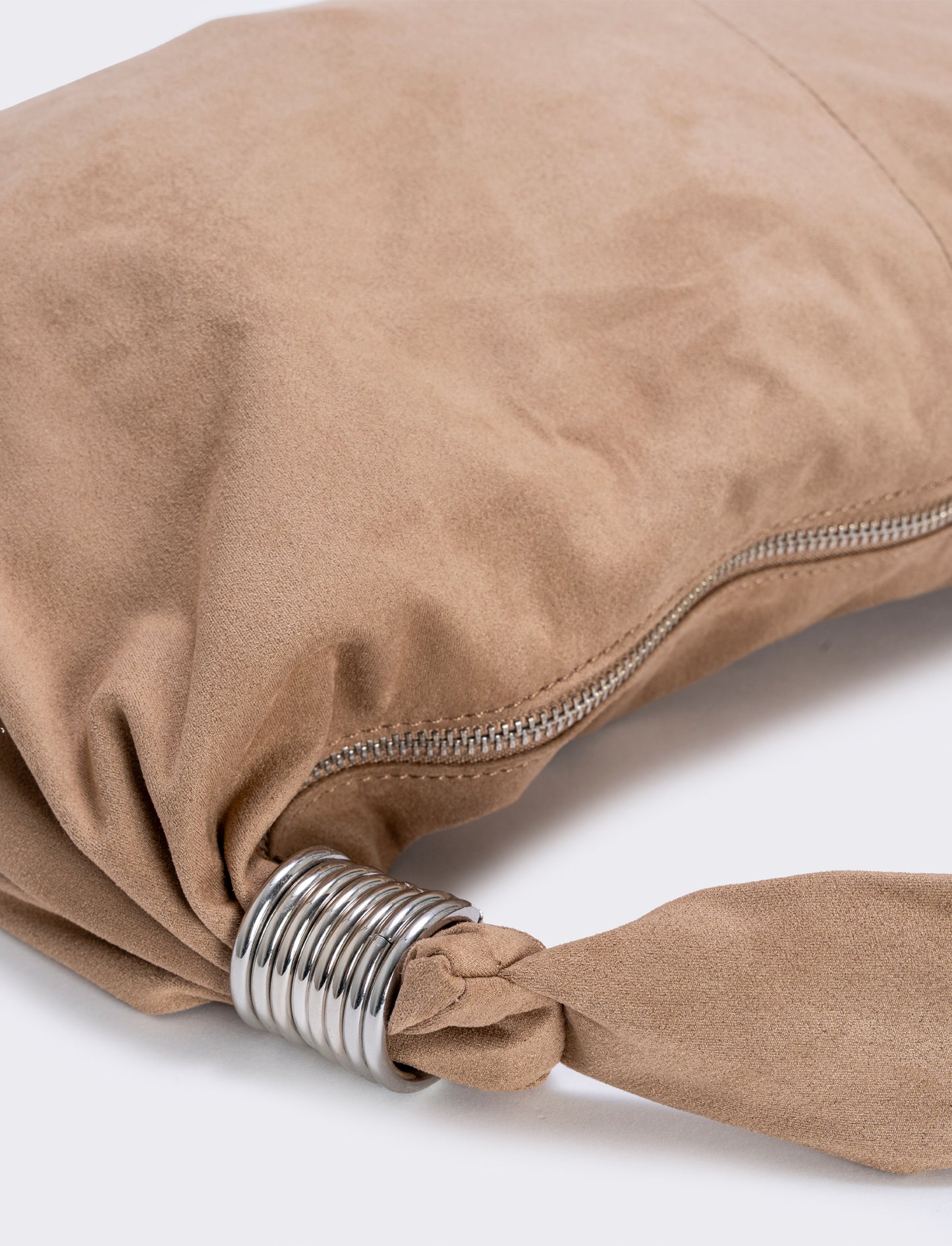 Suede crescent bag with rings - Beige