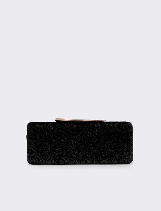 Clutch rigida in velluto pitonato - Nero