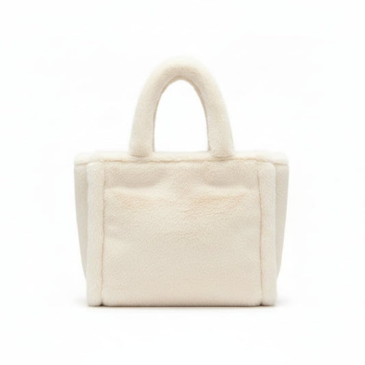 Shopper grande in finta pelliccia - Bianco sporco